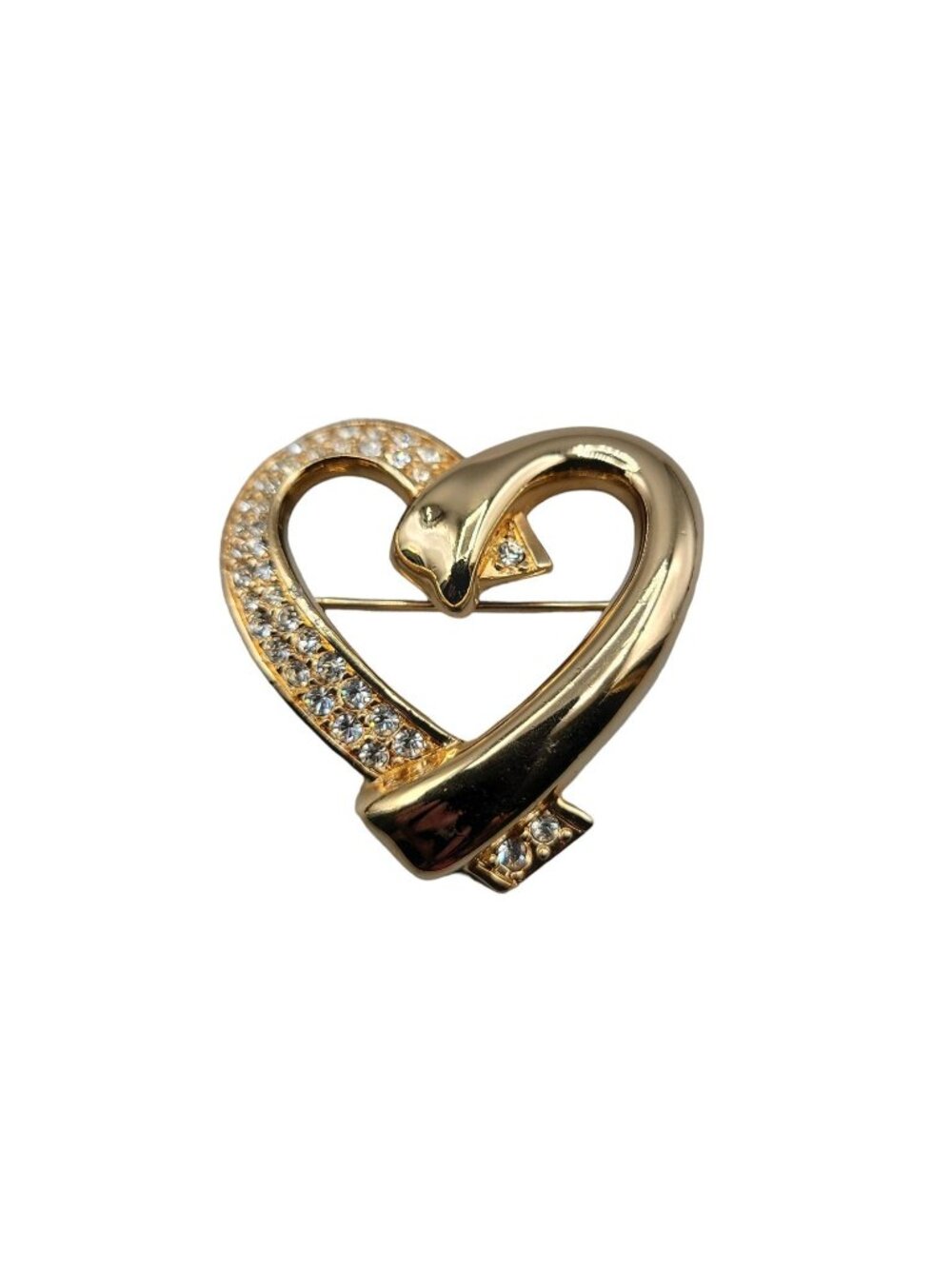 Swarovski Pave Crystal Heart Brooch Gold Plated Vintage Swan Stamp Pin